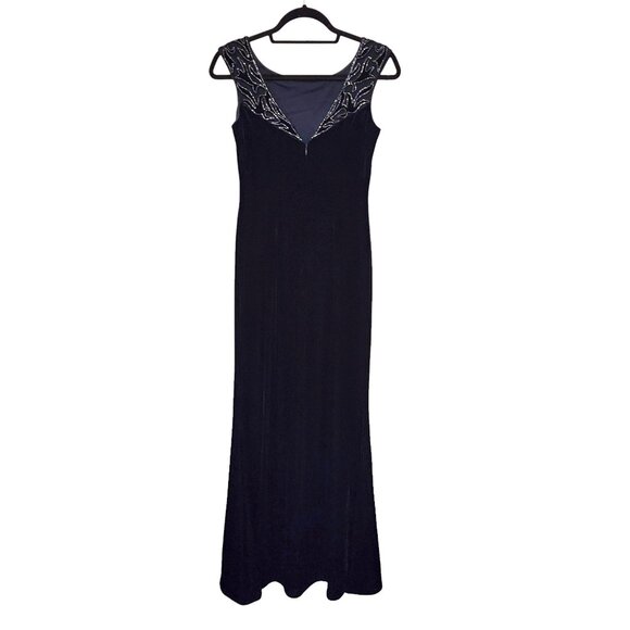 Aidan by Aidan Mattox Navy Blue Velvet Cocktail Dress Size 4 Beaded Mesh Bodice - Picture 2 of 9